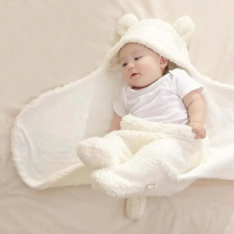 

Warm Cartoon Ears Baby Blanket Toddler Envelope Swaddle Winter Newborn Swaddling Wrap Sleeping Bag Bed Crib Quilt Infant Blanket