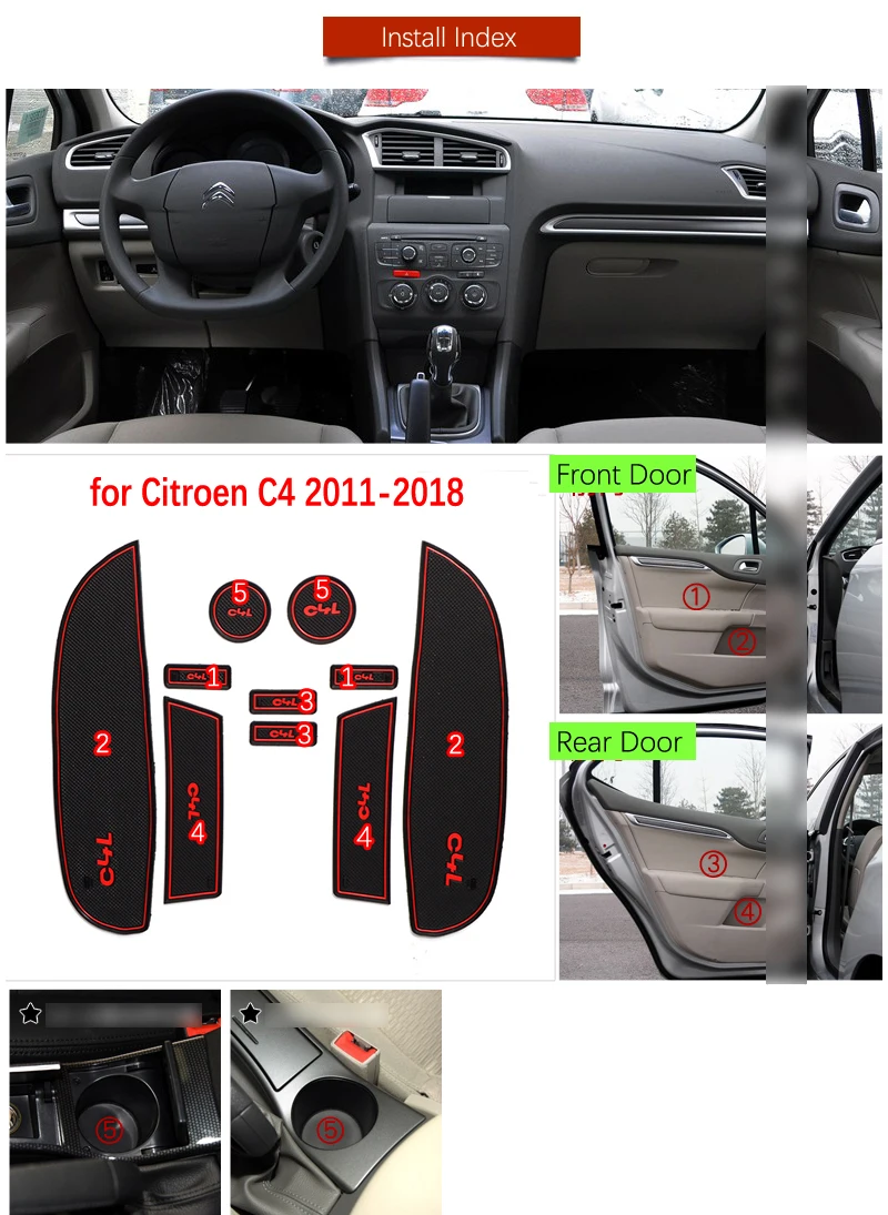 Анти-скольжения затворный слот резиновый коврик коврики для Citroen C4 2011 2012 2013 MK2 C4L аксессуары наклейки для автомобиля