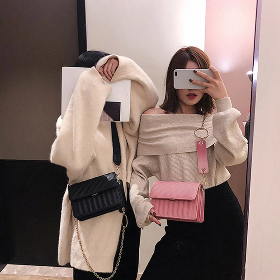 

Luxury Classic Thhead Twill Pu Leather Chain Messenger Bag Women Shoulder Crossbody Bag Mini Flap Bags Solid Ladies Purse Bolsa