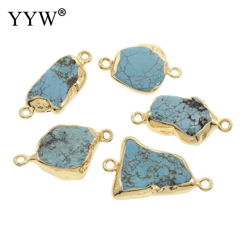 

hot sale Turquoise Connector With Zinc Alloy Gold Color Plated Findings For Jewelry Making Diy Round Gold Color Green Crackle