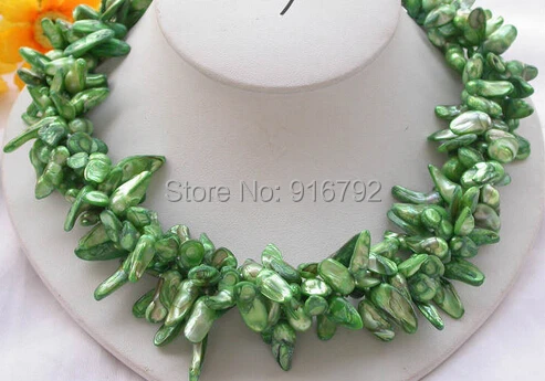 

free shipping >>>4row 18" baroque green Freshwater cultured pearl NECKLACE