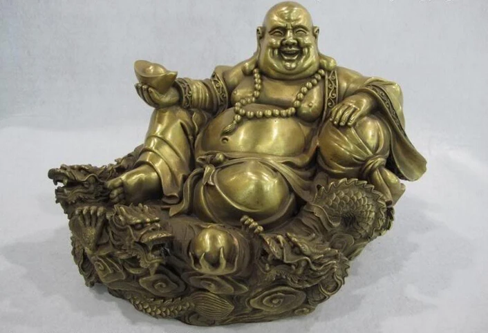 

Collectible bronze S2711 7 Chinese Buddhism Brass Copper Lying Nine Dragon arhat Maitreya Buddha Statue (B0328)