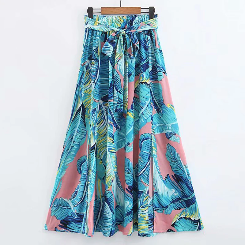 

WXWT Women's skirt elastic waist pleated A word long skirt beach boho casual vacation skirt summer elegant chic brand skirt