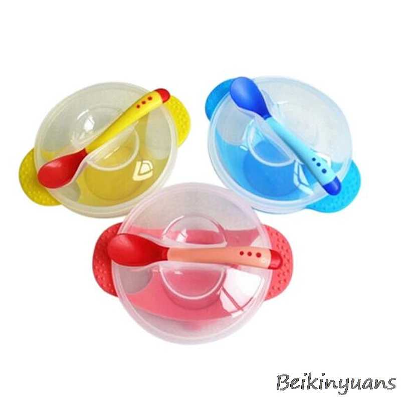 

Toddler Baby Kids Feeding Lid Training Bowl with Spoon Binaural Child Feeding Tableware Children Plate Sucker Bowl