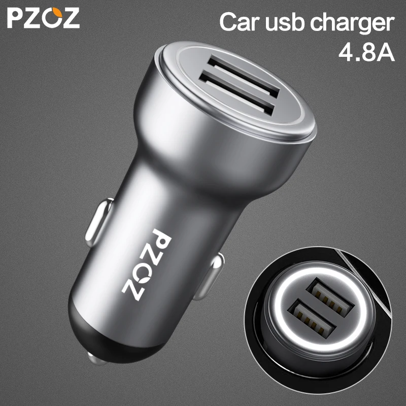 PZOZ شاحن سيارة ثنائي USB 4.8A شحن الهاتف المحمول محول ل فون 7 6 سامسونج Xiaomi مايكرو البسيطة اندفاعة سيارة- شاحن العالمي