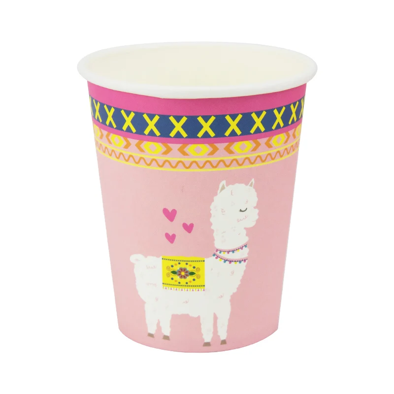 

8pcs Alpaca Paper Cups Disposable Pink Light Green Tableware Cup Kids Birthday Party
