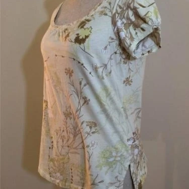 Caribbean Joe knit top size S small yellow floral print blouse cotton blend (5)