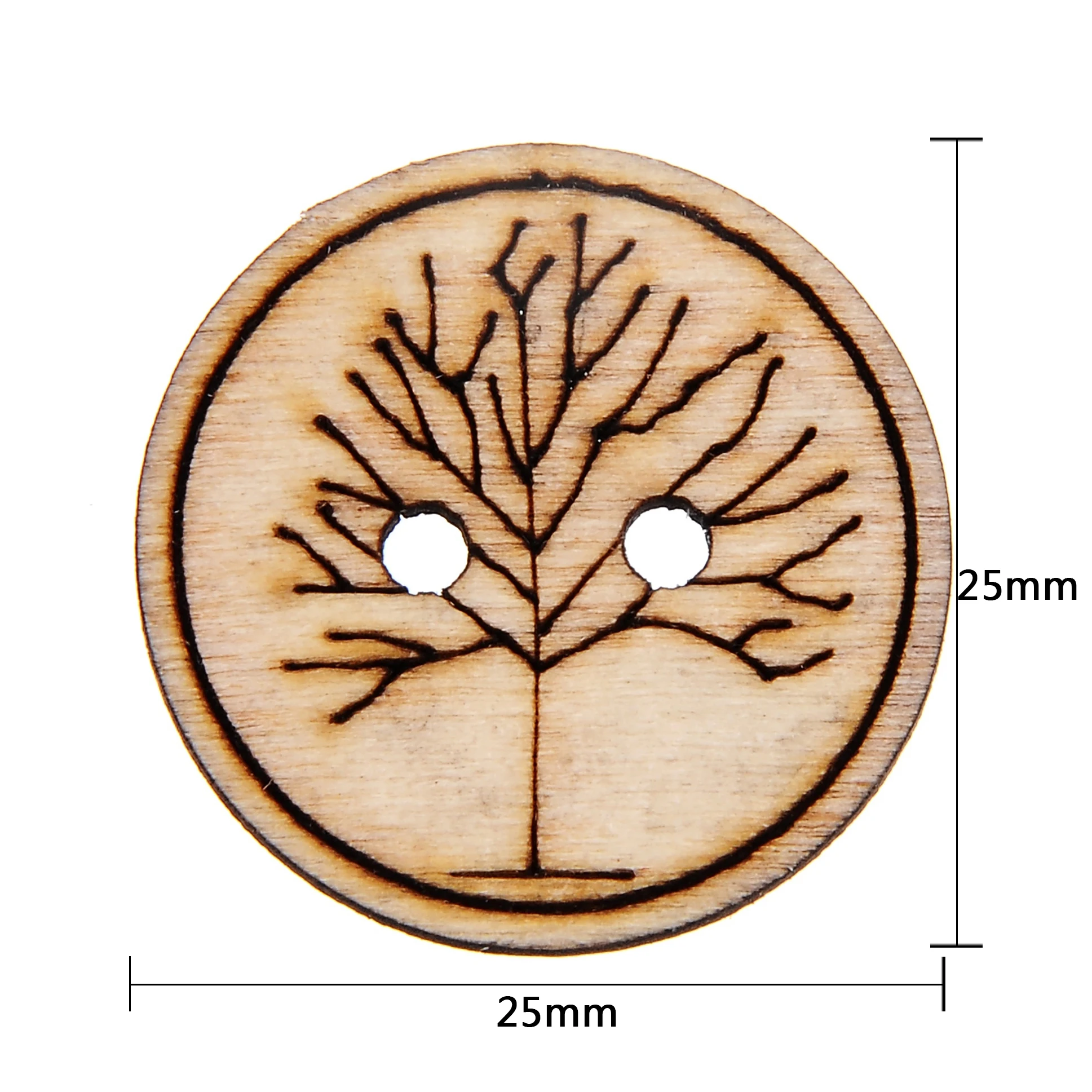 100 шт натуральное дерево жизни 2 отверстия для шитья, деревянные пуговицы Скрапбукинг 25 мм