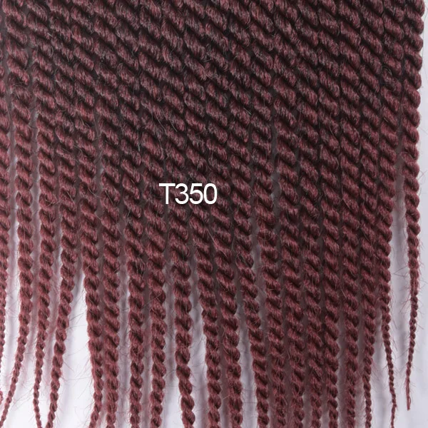 Рафинированные волосы 12, 14, 16, 18, 20, 22 дюйма, 0,8 диаметр, вязанные крючком косы, Сенегальские твист, Омбре, синтетические волосы для плетения, бордовый - Цвет: T1B/350