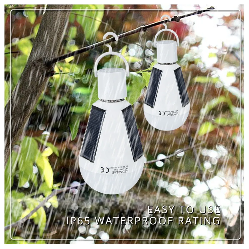 

LED Rechargeable Solar Night Light E27 85V-265V Solar Powered High Power Charge Sensor lamp Outdoor Camping Tent Bulb Emergency