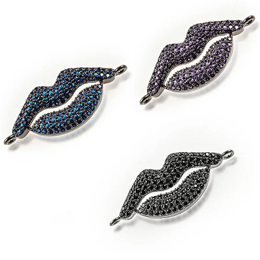 

Gold plated Brass Micro Pave Zircon ZC Lip Shape Connector Beads For European Charms Bracelet DIY connectors Jewelry Making
