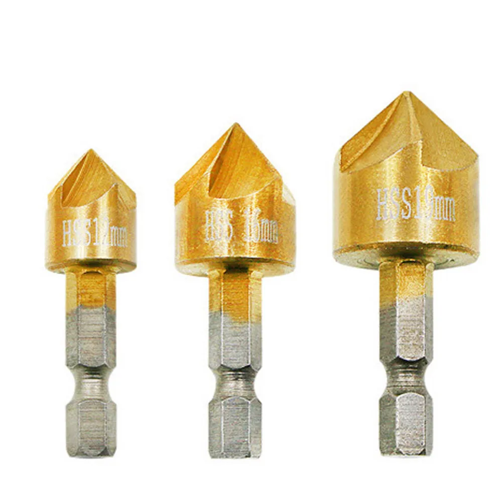 3 Pcs Drill Bits Flute Countersink Drill Bit Set Counter 6-19mm Sink Chamfer Cutter High Quality 3 Types For Wooden Planks