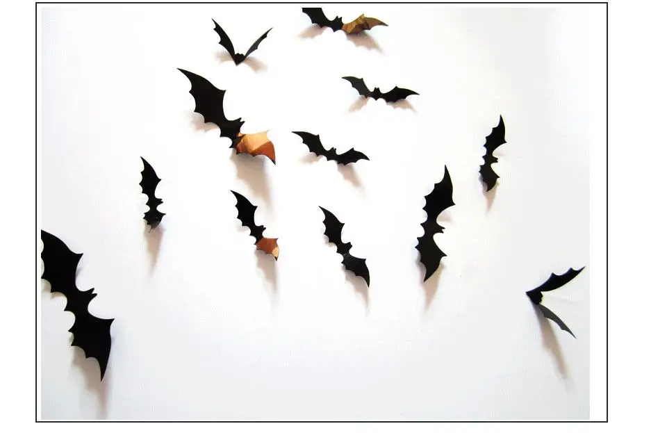 12 штук, черная привлекательная 3D наклейка в форме летучей мыши, съемная настенная наклейка, высокое качество, Хэллоуин, фестиваль, сделай сам, наклейка, украшение для дома