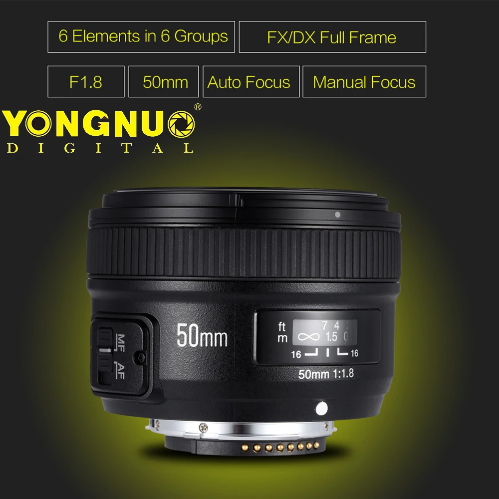 Объектив YONGNUO YN50mm F1.8 с большой апертурой и автофокусом для Nikon D800 D300 D700 D3200 D3300 D5100 D5200 D5300 DSLR