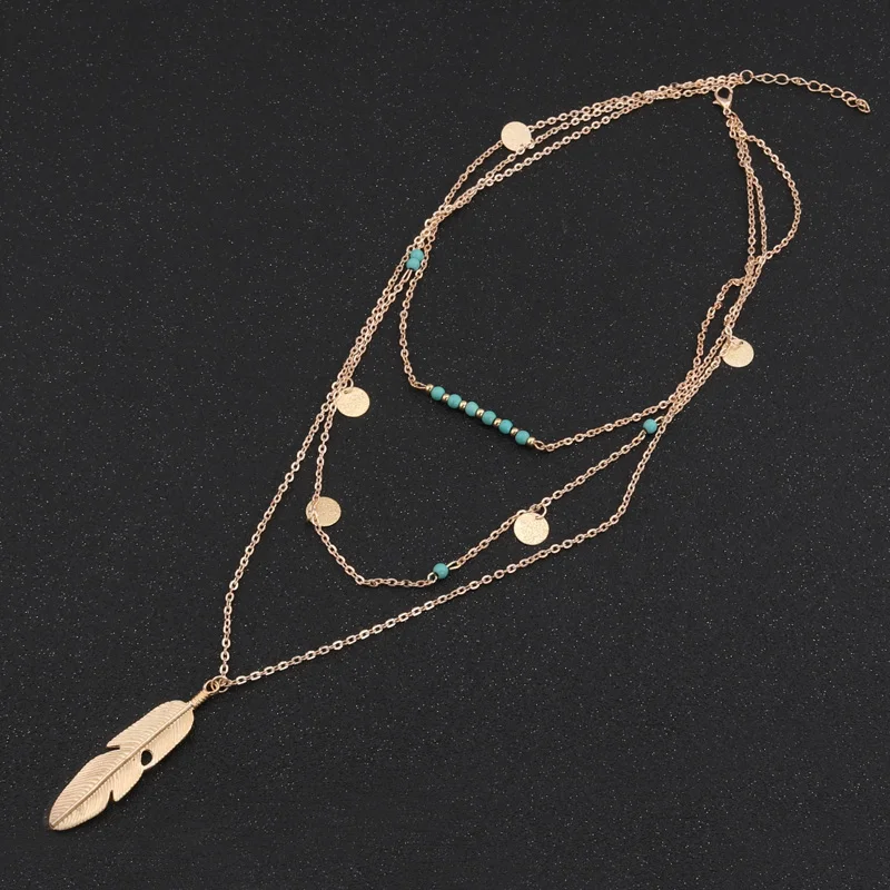 Seblasy Boho многослойное длинное эффектное из натурального камня бусинки блестки листьев ключицы ожерелья цепи и подвески для женщин ювелирные изделия