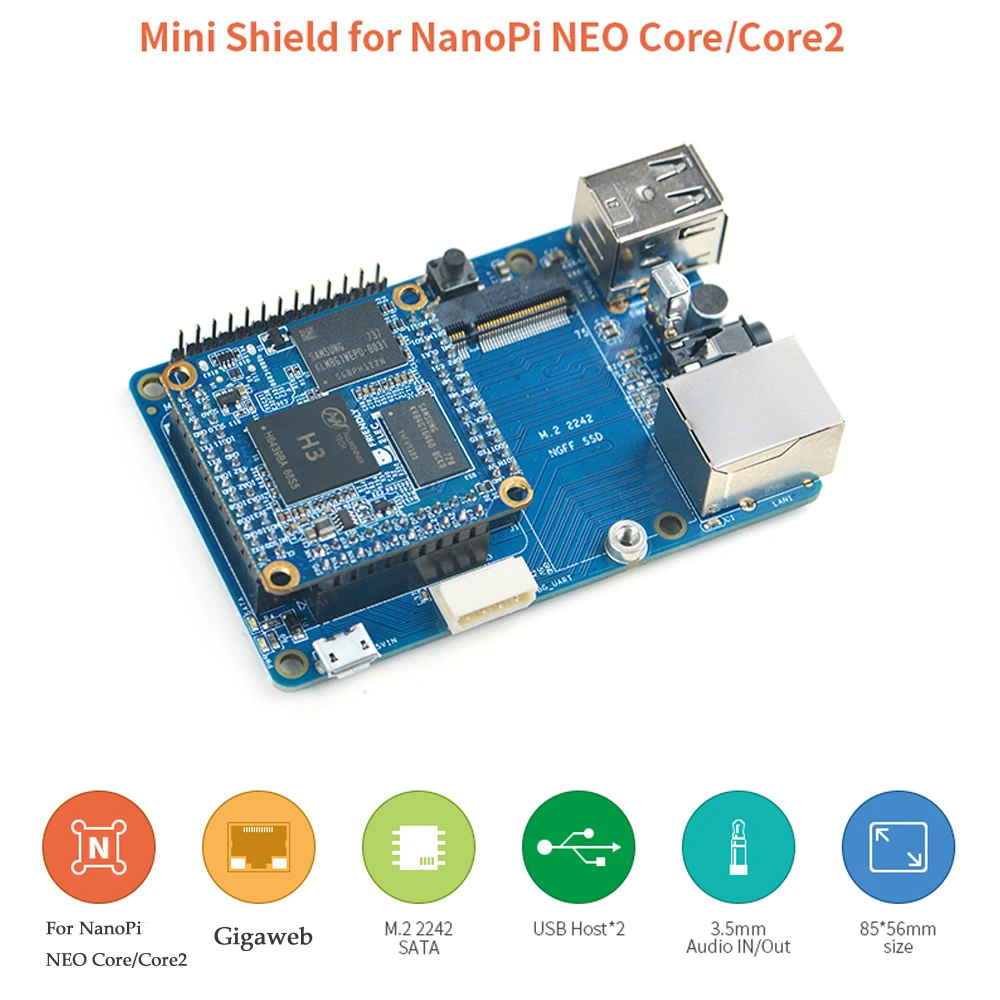 Мини-щит для NanoPi NEO Core/Core2 тот же форм-фактор, что и RPi, может быть хорошо помещен в чехол RPi