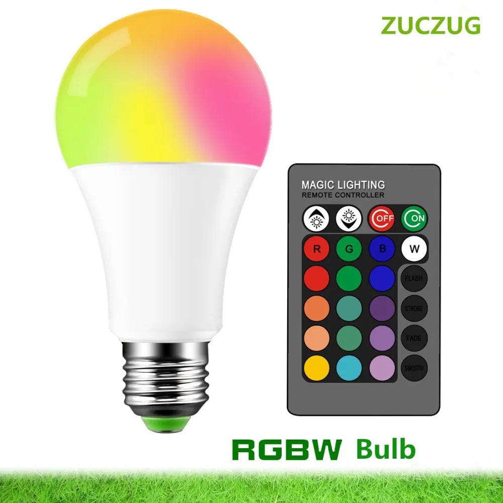 Светодиодная лампа E27 меняющая цвета 3/5/10 Вт 16 цветов 220 В 110 RGB + белый