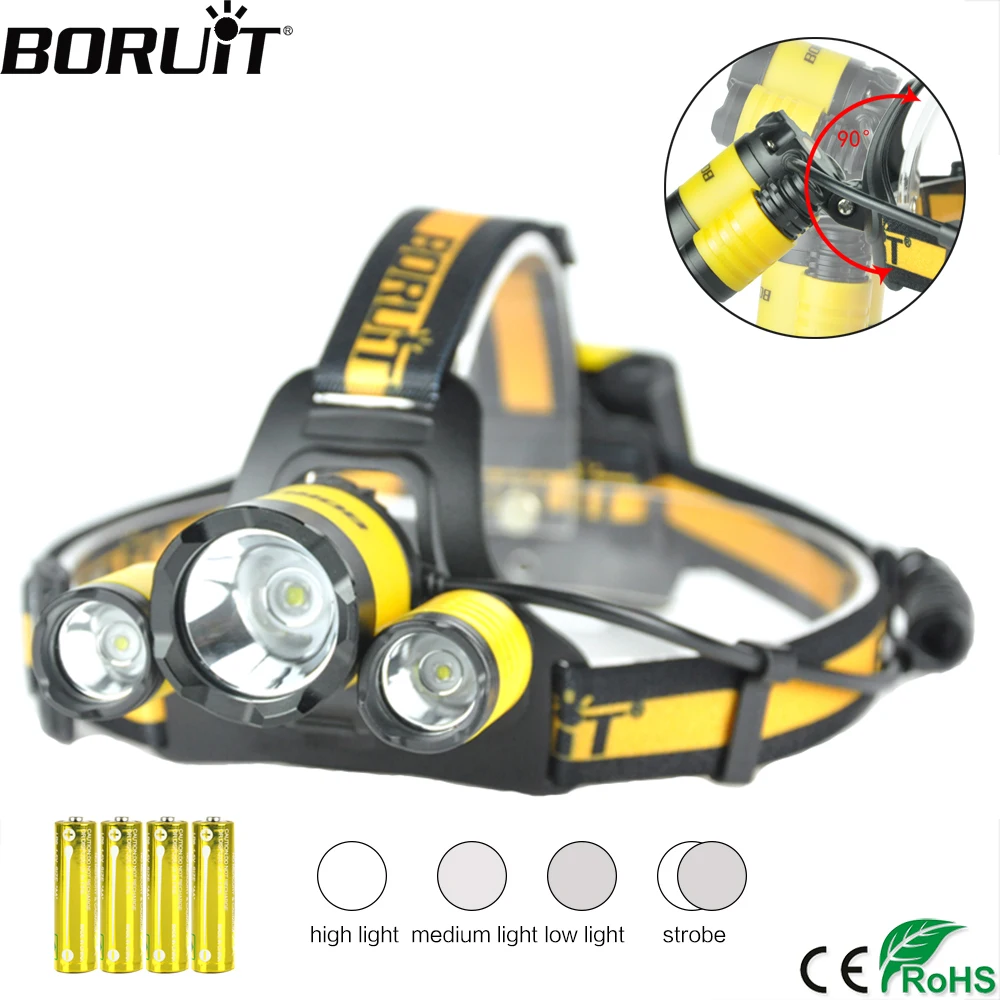 cheap BORUiT XM L2 R5 LED Hadlamp 4 Mode Memory Function Headlight Waterproof Head Torch Camping Hunting Flashlight by AA Battery