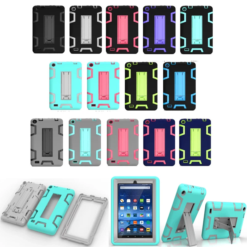 

Kindle Fire 7 Case 2015 Kids Safe Armor Shockproof Heavy Duty Silicone PC Tablet Stand Case Cover For Amazon Kindle Fire 7 inch