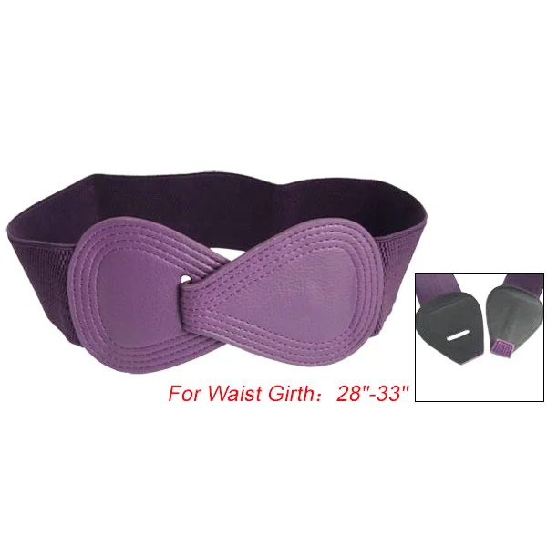 

Hot Sale 8 Shaped Faux Leather Buckle Elastic Purple Cinch Belt For Ladies