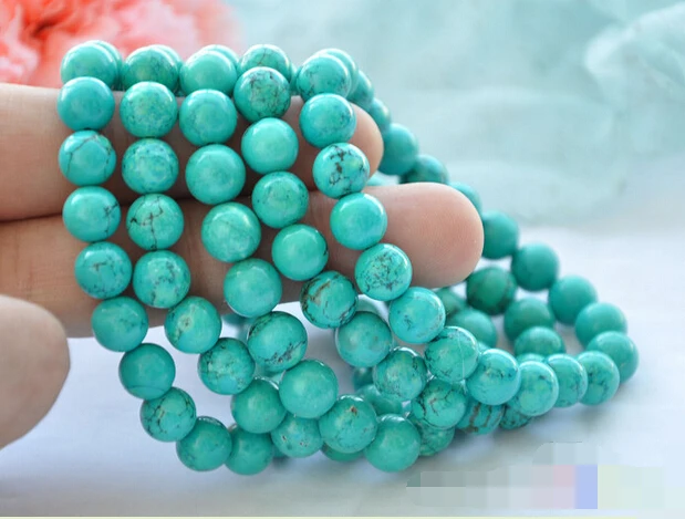 

08678 green round turquoise bead bracelet 5pcs