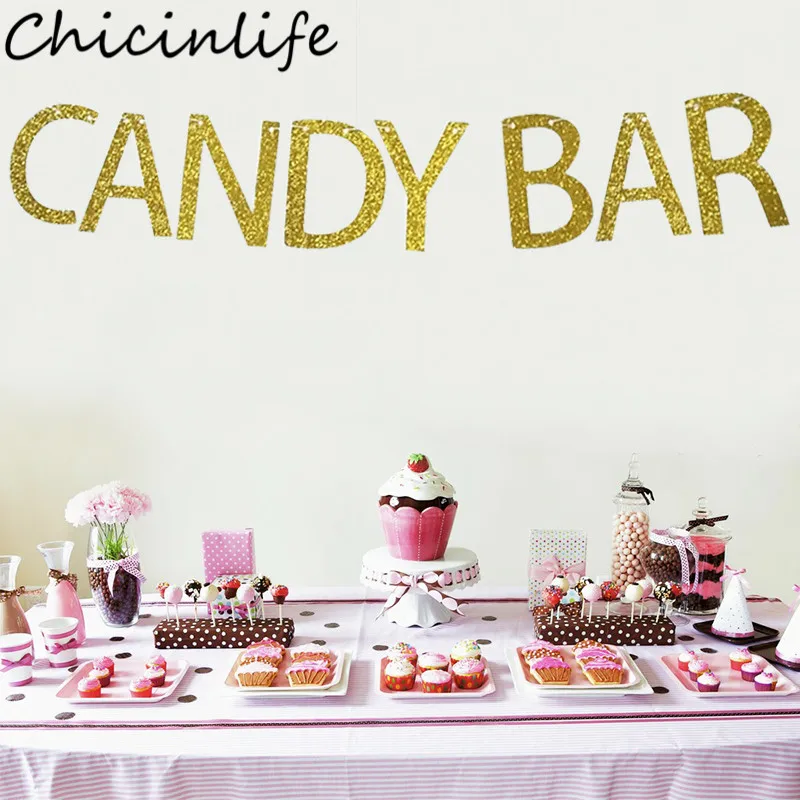 

Chicinlife 1Set Gold Candy Bar Banner Birthday Party Baby Shower Wedding Sweet Table Candy Buffet Bunting Garland Decor Supplies