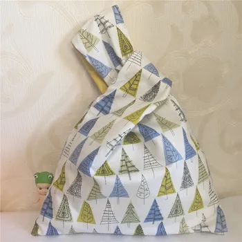 

YILE Cotton Twill Wrap Knot Wrist Bag Key Phone Lining Wristlet Mum's Bag Colorful Tree White Base W10