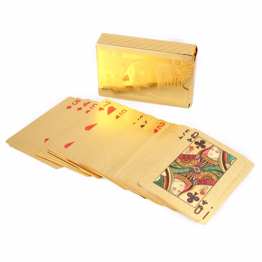 

52 Cards & 2 Jokers Gift Table Games Certified Pure 24K Carat Novelty Gold Foil Plated Poker Playing Cards w/