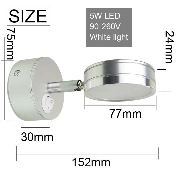 Современный простой светодиодный настенный светильник, серебристый прикроватный светильник для спальни, светильник для чтения коридора, регулируемый AC90-260V с переключателем