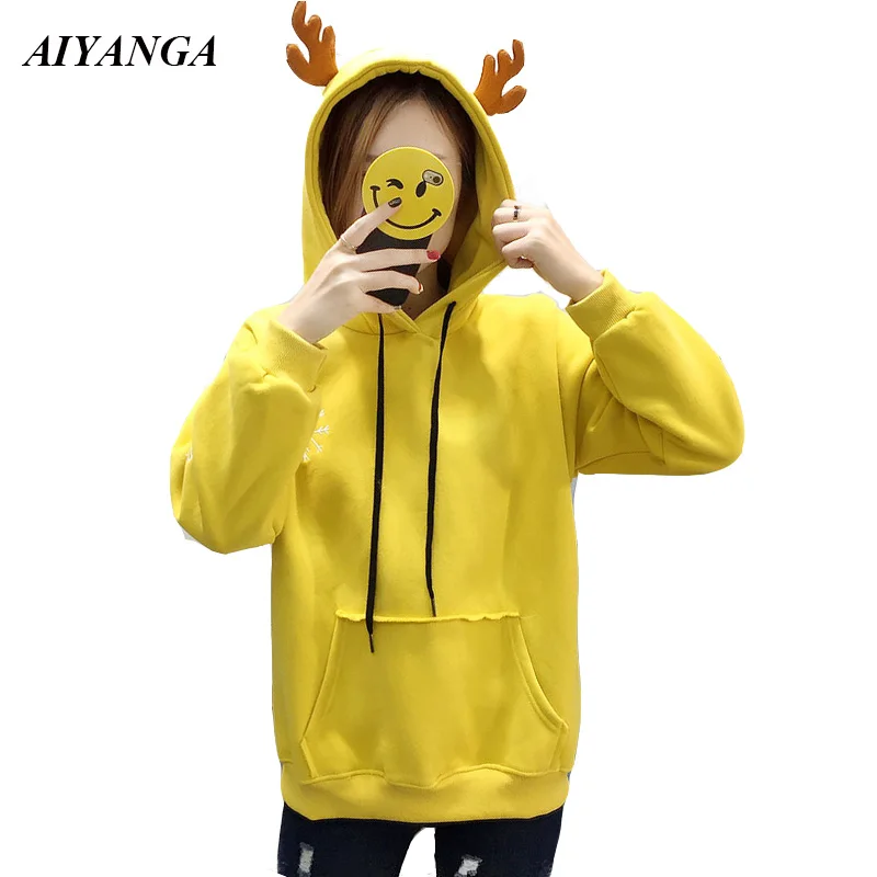 Plus velvet thick Hoodies Women 2018 Autumn Winter Long