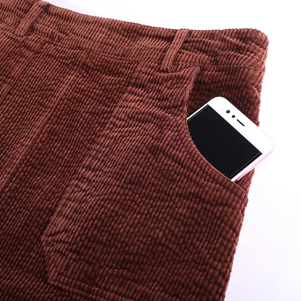 Женская Вельветовая юбка до колена 4XL прочные юбки средней длины с карманами и