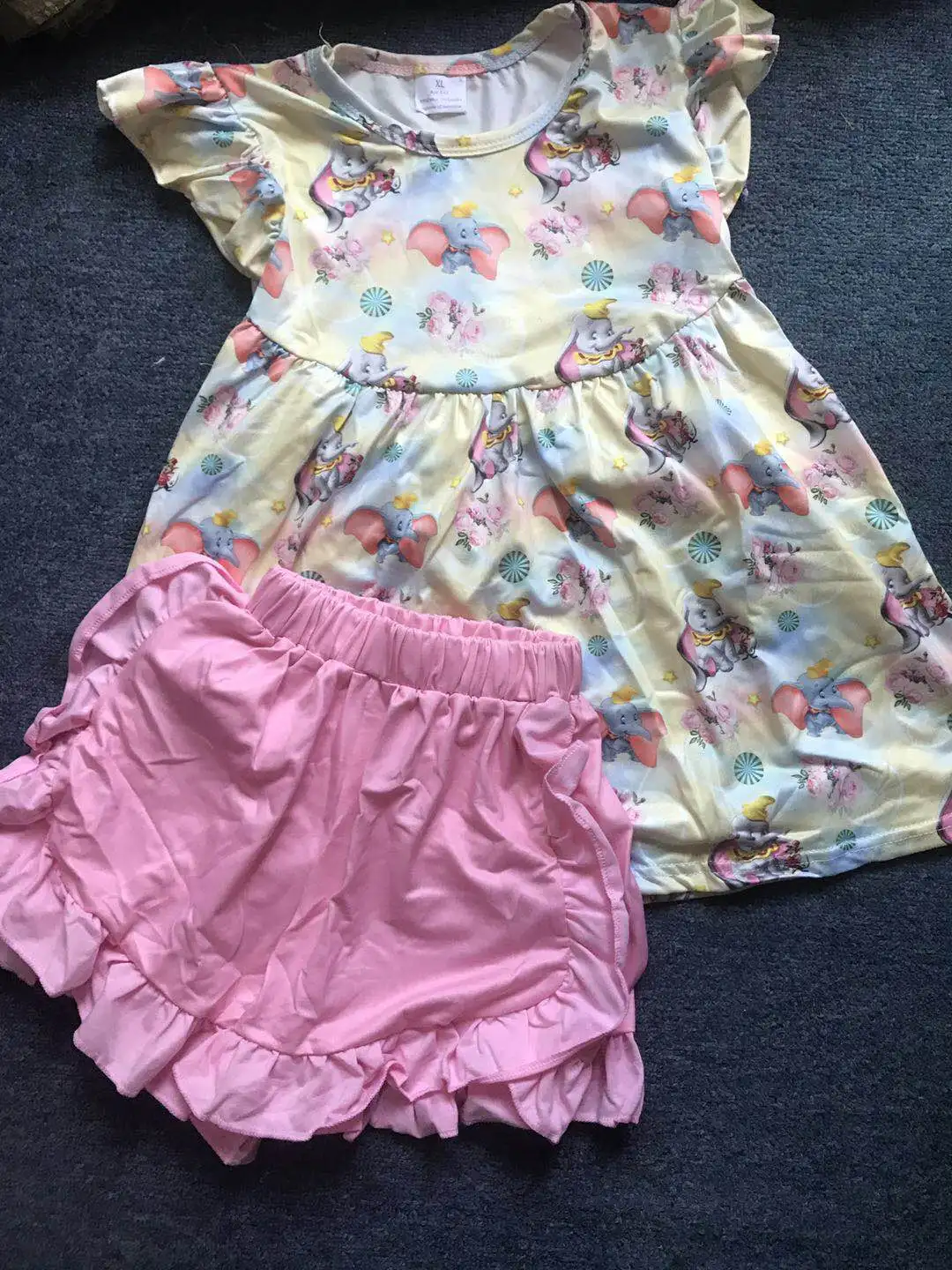 

Summer ruffled short sleeves ruffled shorts little elephant print suit