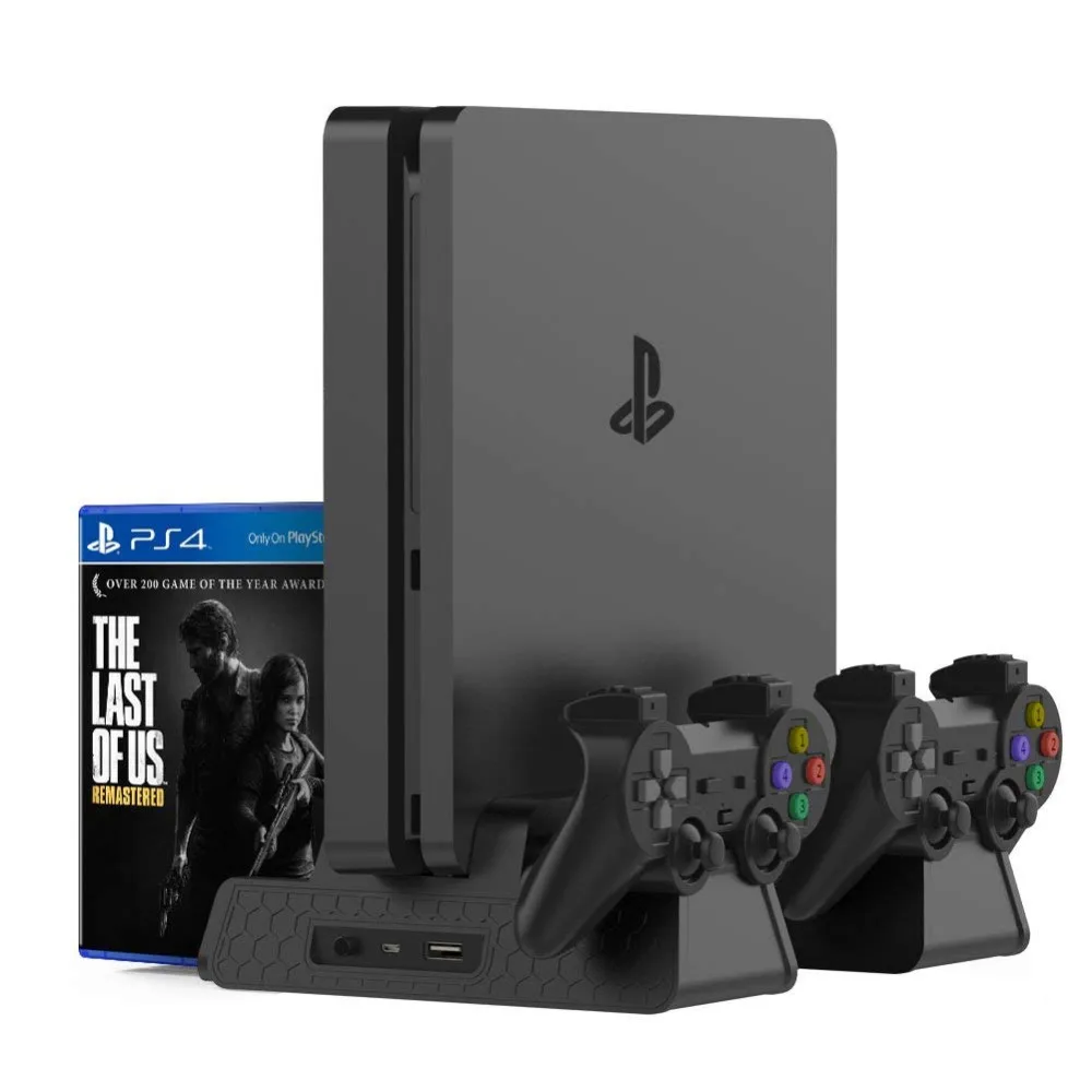

PS4 Accessories PS4/PS4 Slim/PS4 Pro Vertical Console Cooling Fan PS4 Controller Charger Game Disk Storage Stand Tower