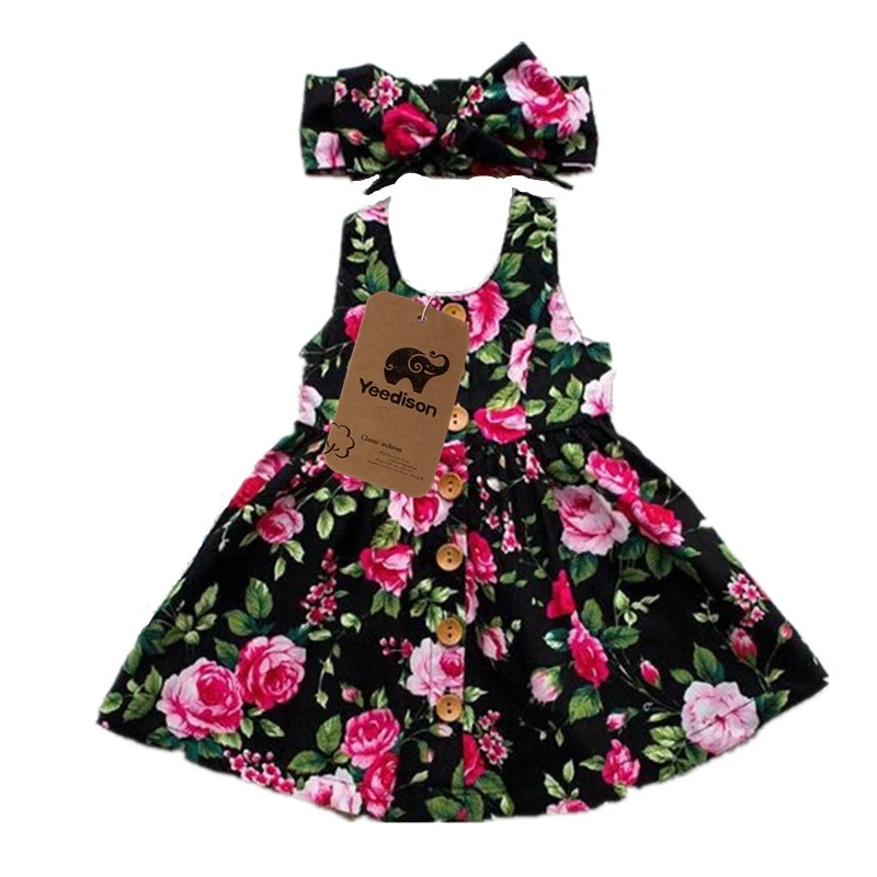 Fashion Toddler Girls Summer Clothing Set 2018 Baby Girl Clothes Floral Princess Dress Hairband Kids Suits 2Pcs Children Outfits (8)