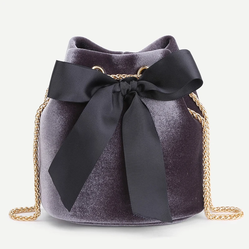 

Bow Tie Decorated Velvet Bucket Bag Bowknot CrossBody Chain Bag Cute Vintage bag