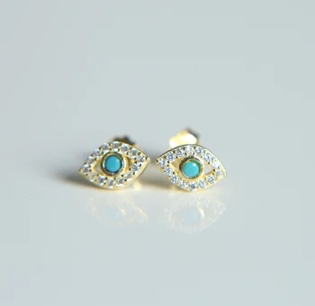 

high quality 925 sterling silver tiny cute studs pave cz stone evil eye silver girl earring