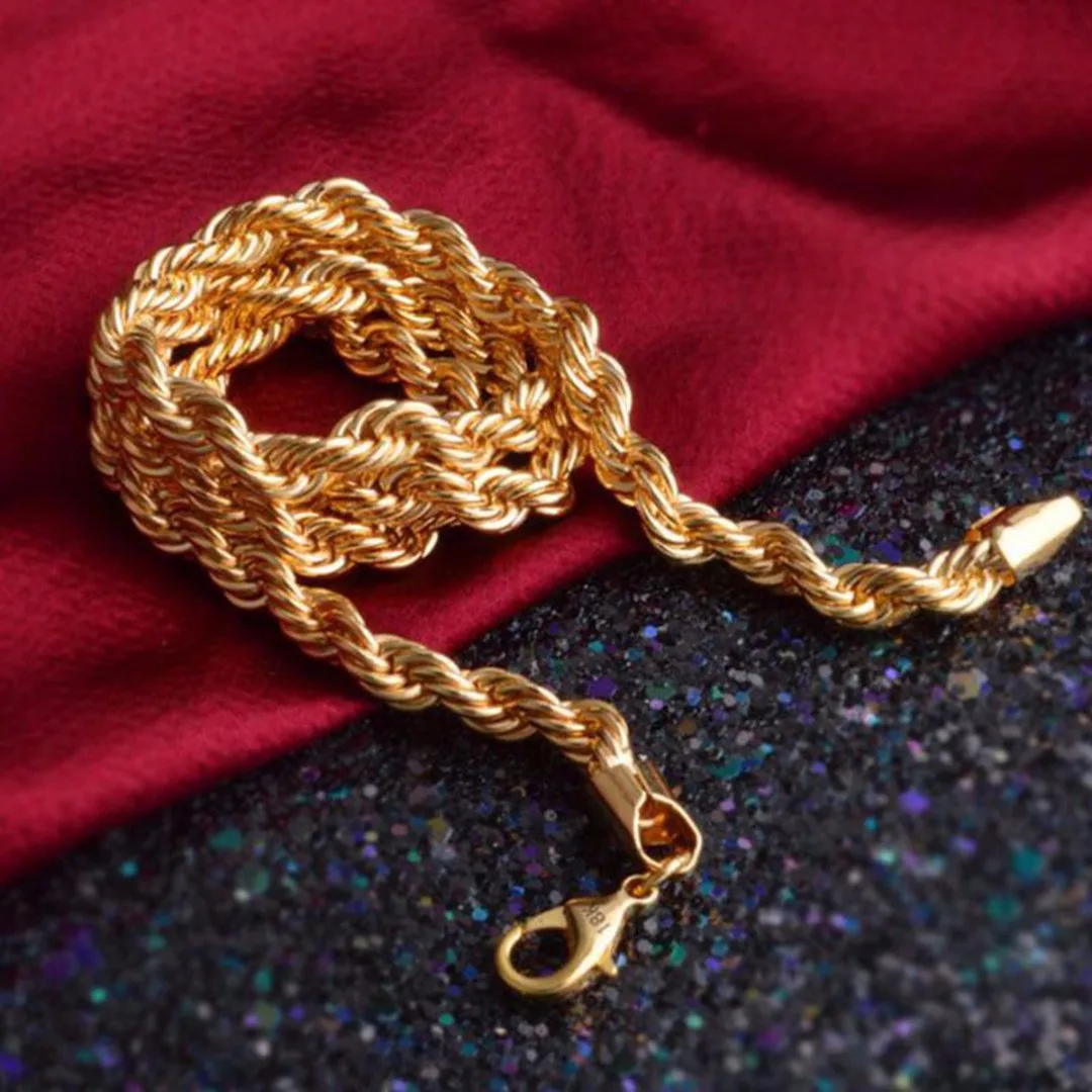 Unisex DIY Necklaces Chains Trendy Yellow Gold Filled Twist Chain Necklace For Women Men Fashion Jewelry 16-30'' Shellhard