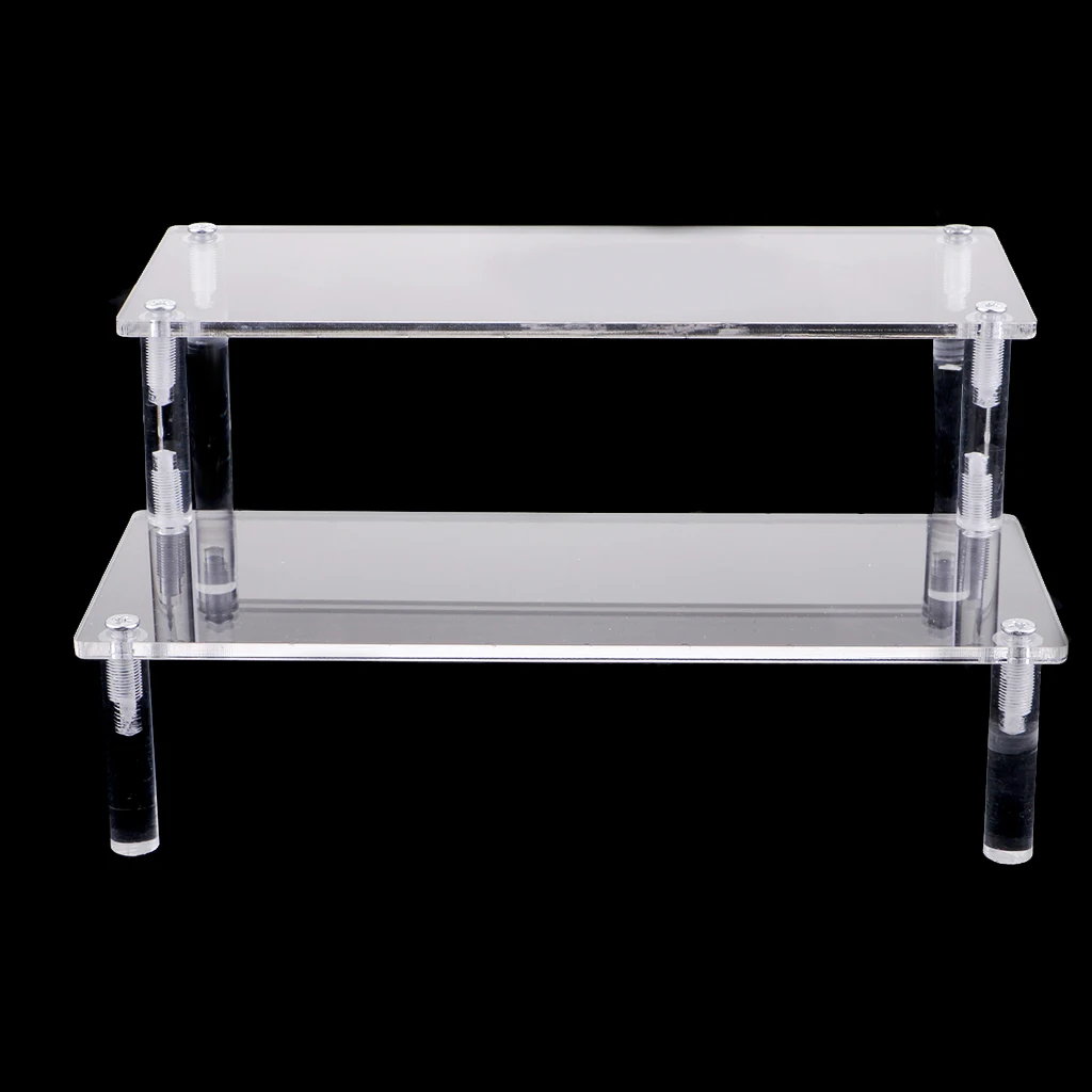 Acrylic Riser Display Rack Shelf Removable Showcase - 2-Layer Detachable Storage Stand for Cosmetics, Jewelry, Car Model Toys