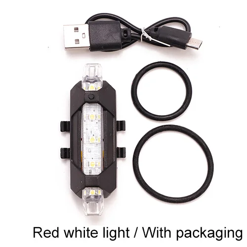 red and white light Велосипедный велосипедный светильник светодиодный перезаряжаемый задний светильник Предупреждение безопасности велосипедный светильник супер яркий портативный флэш-светильник - Цвет: red and white light