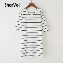 

SharVell 2018 Women O-Neck Dress Summer Three Quarter Sleeve Striped Simple Casual Dresses Female Straight plus size XS-XL Dress