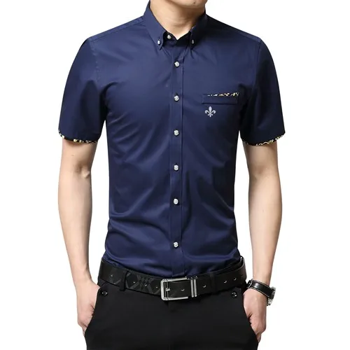Dudalina, мужская рубашка, мужские повседневные рубашки, хлопок, короткий рукав, облегающая, платье, рубашка размера плюс, одежда для бизнеса - Цвет: 2730dark blue