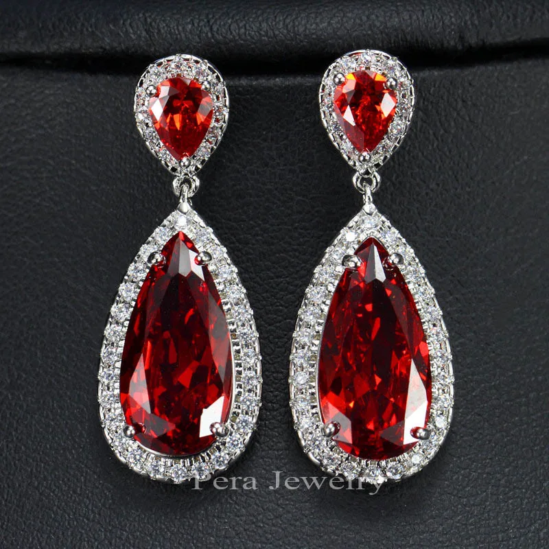 Pera элегантный дизайн с красными ушками ювелирные изделия серебряный цвет Большой кубический цирконий камень проложить Установка длинные висячие Висячие серьги для женщин E235 - Окраска металла: red