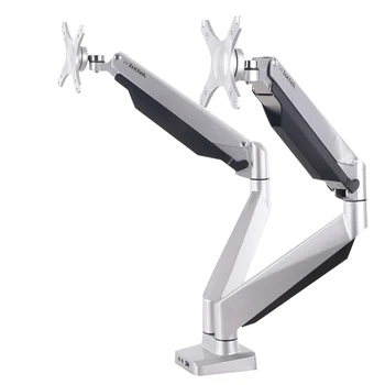 

D7D Gas Spring Dual Monitor Holder Desktop LED Display Mount Arm Stand Base With Audio and USB Port Fit 10"~27" Max 9KG