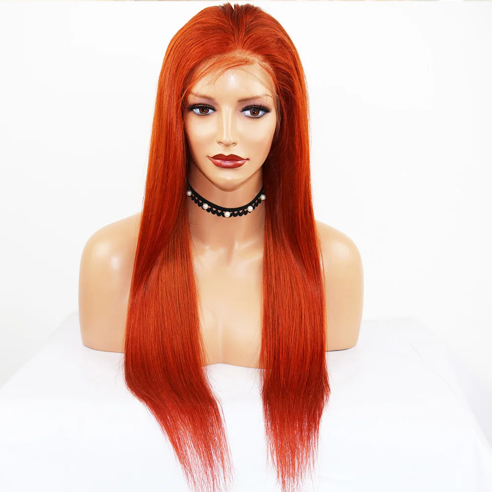 Eversilky 360 Lace Frontal Wig Orange red Straight Lace Front Human Hair Wigs For Women