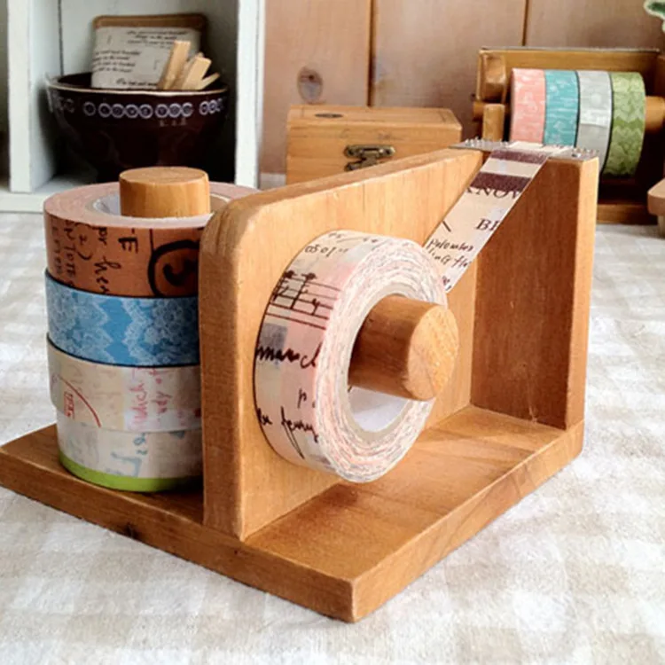 

1pcs Zakka Grocery Creative Wood Crafts Tape Cutter Tape Storage Manual Packer