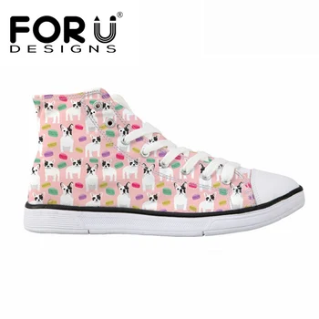 

FORUDESIGNS French Bulldog Cute Women's Vulcanize Shoes Sneakers Casual Women High Top Canvas Shoes Flats Fashion Girls Walking