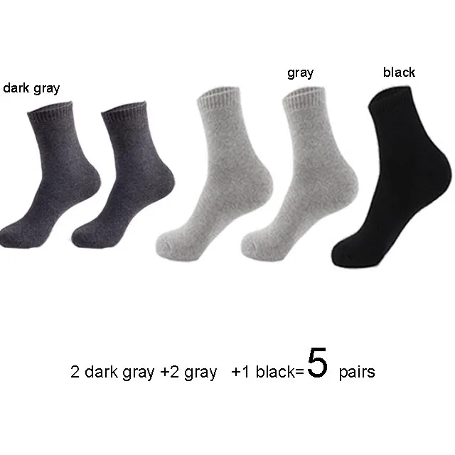 Autumn Winter Men's Warm Wool Socks Cotton Harajuku High Quality Black gray Casual Tube Men Dress Socks for men gift 5Pair - Цвет: 2dark 2 gray 1 black