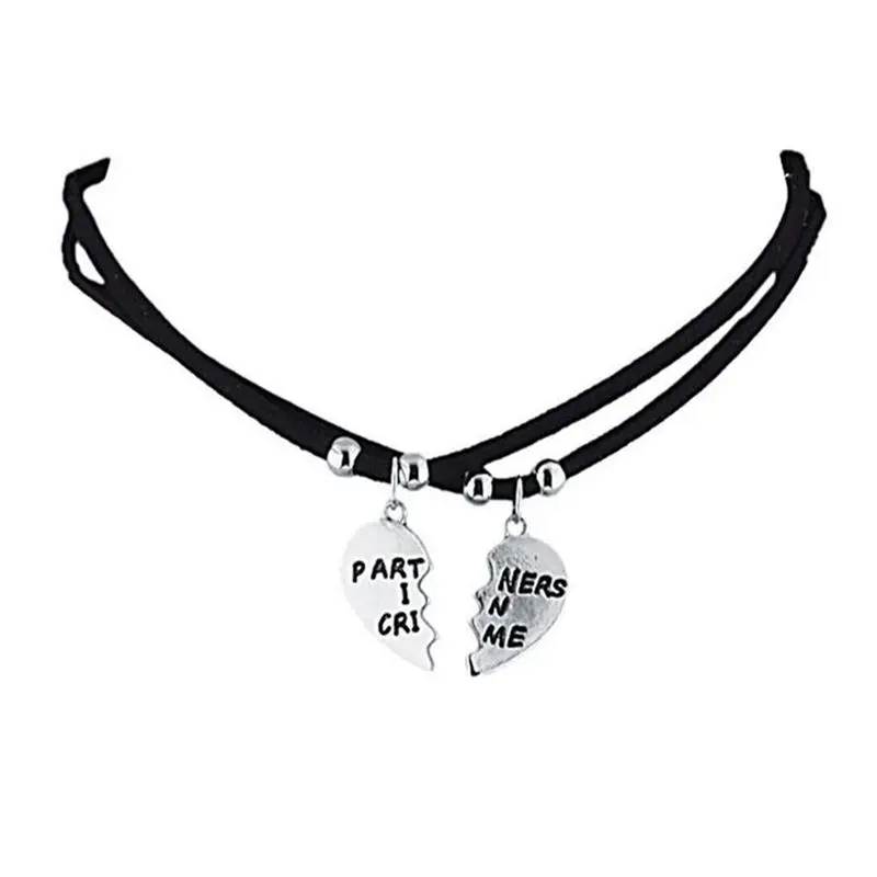 

Partners in Crime Heart Necklace Pendant Friendship BFF Choker Suede Cord Collar Statement Couple Necklace For Women Jewelry
