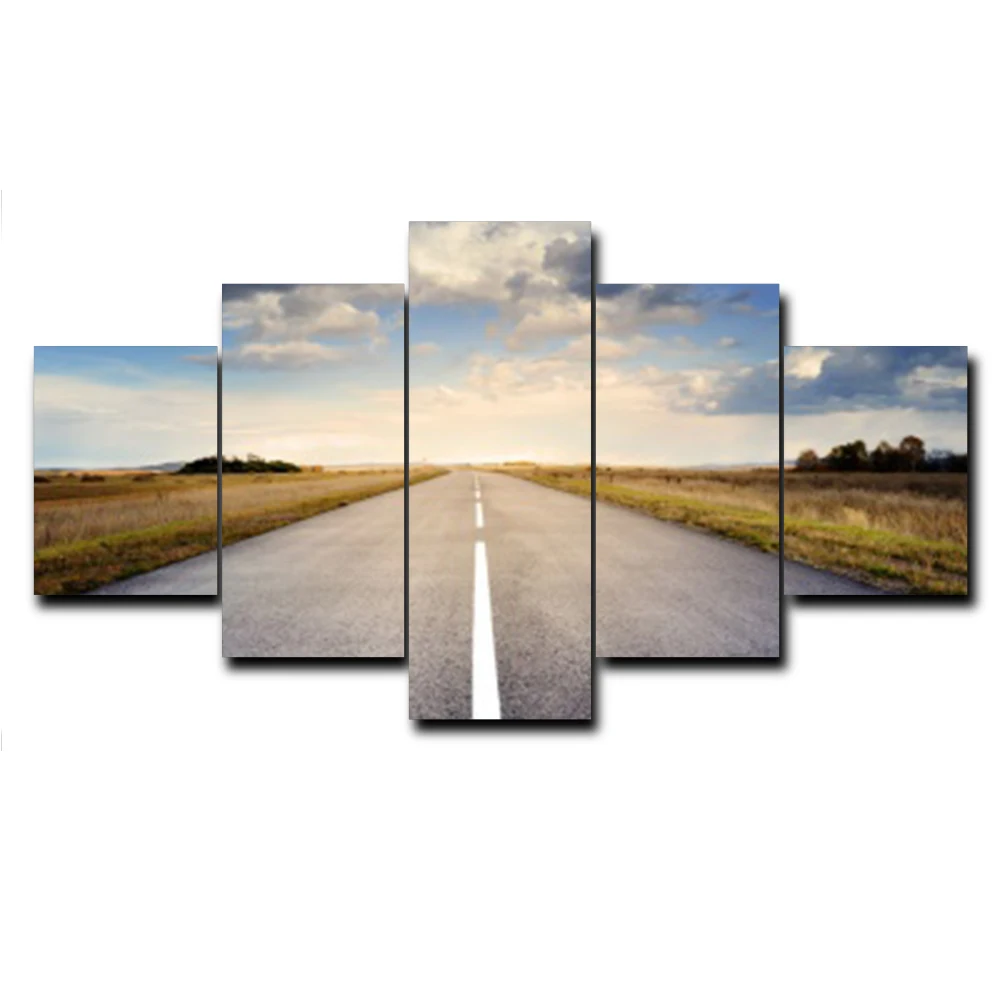 

5 Panel Road Outside Posters and Prints Canvas Painting Home Decoration Wall Art Pictures For Living Room Bedroom No Frame