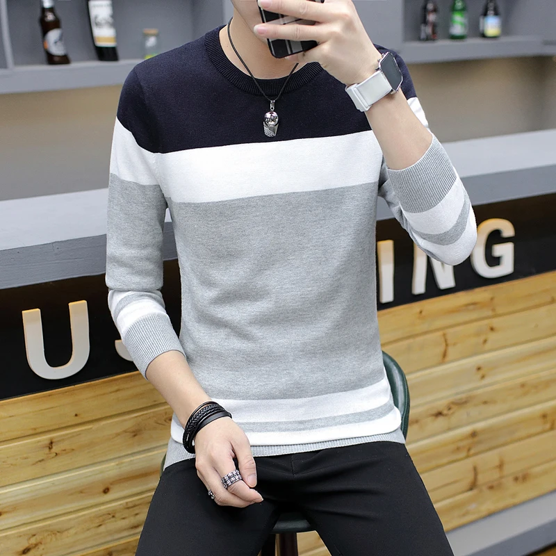 

2019 winter pullover leisure sweater brand knitting long sleeve O-neck Slim Korean fashion clothes To keep warm men sweater